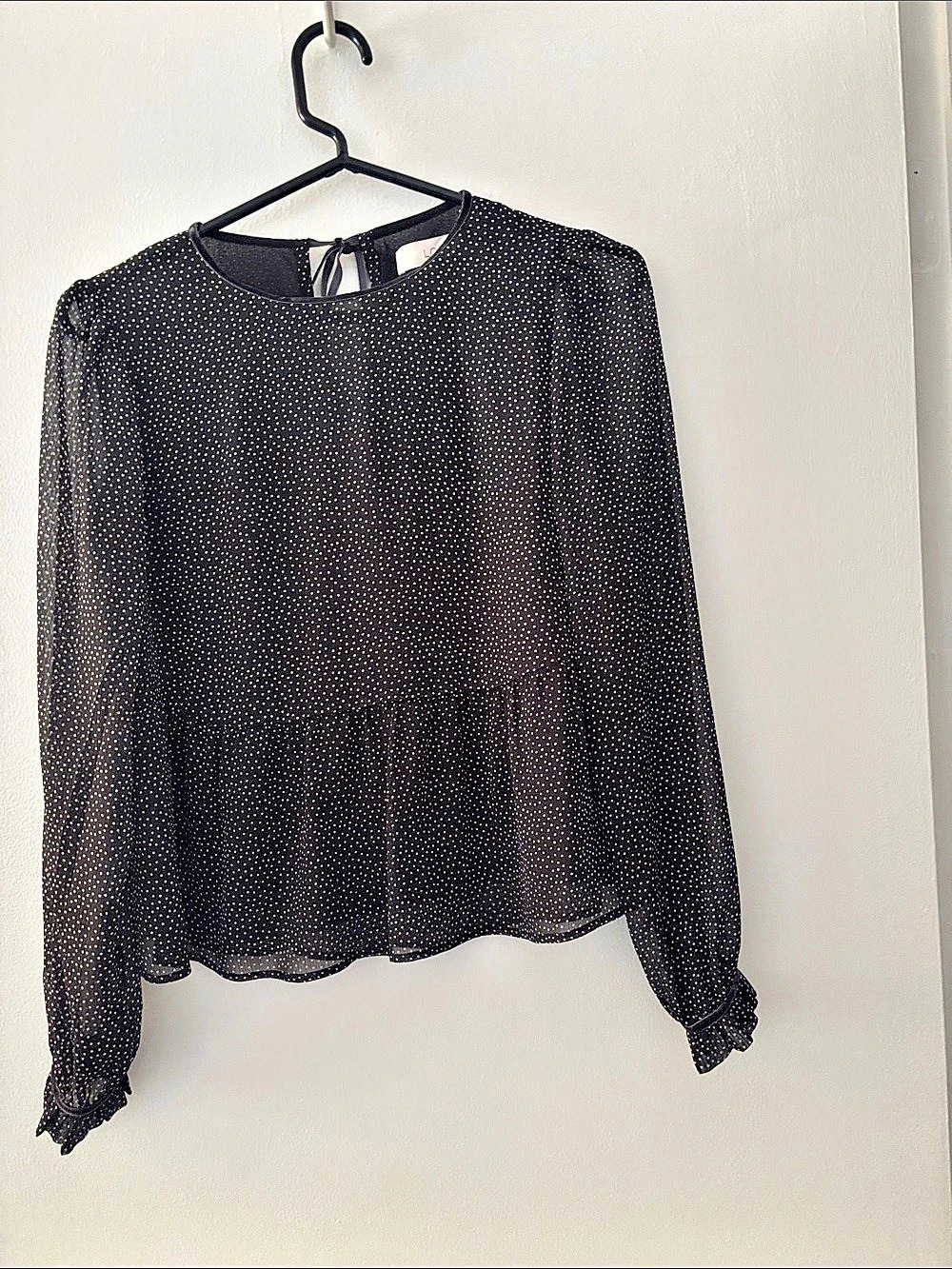 LOFT Black Polka Dot Long Sleeve Blouse
